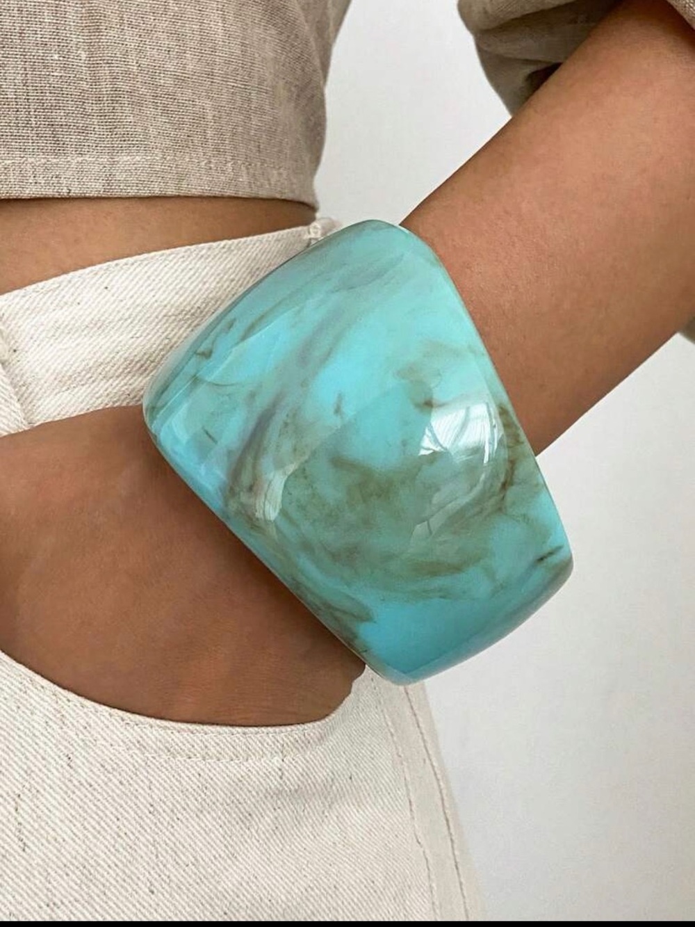 Anthropologie Turquoise Marbled Resin Cuff Bracelet